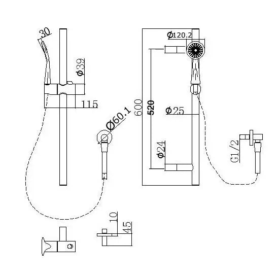 Pentro Brushed Yellow Gold Round Handheld Shower Rail Set - Hera Bathware