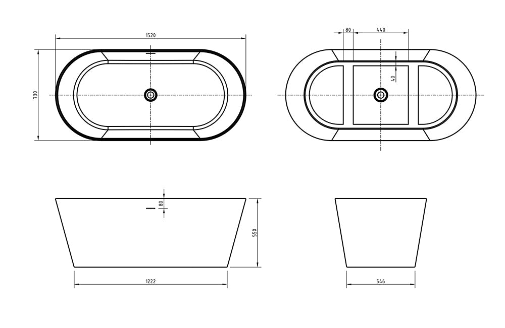 Prato Plus Free Standing Bathtub - Gloss White - Hera Bathware1520mmGloss White