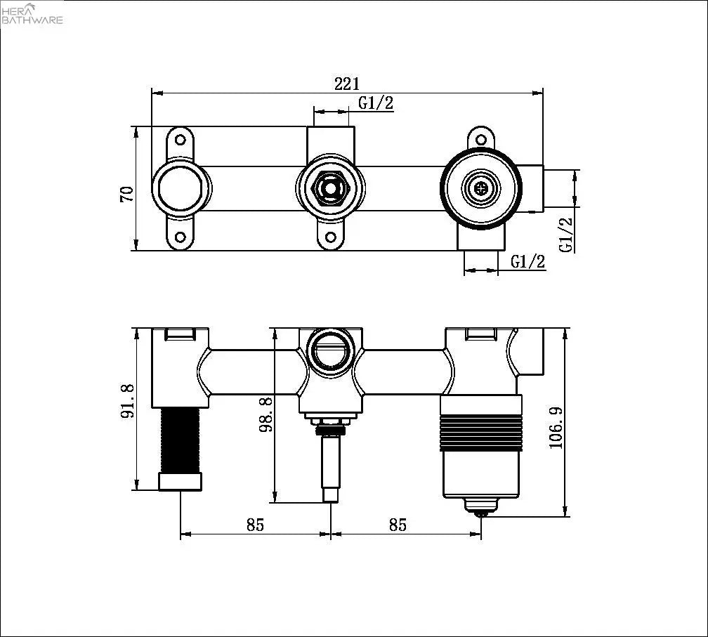 PREMIUM 35MM UNIVERSAL SHOWER SYSTERM BODY ONLY (NRUB004P) - Hera Bathware