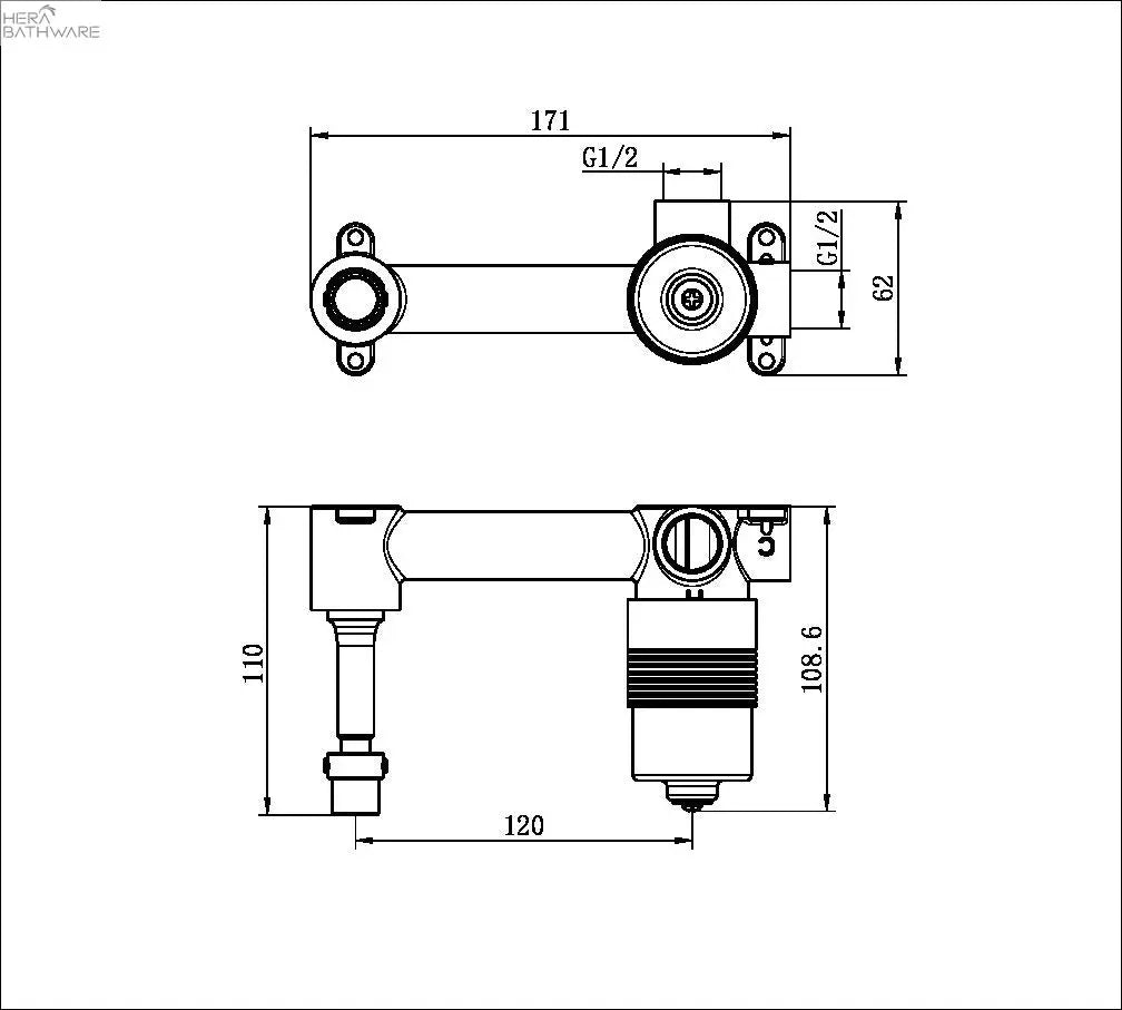 Premium 35mm Universal Wall Basin / Bath Mixer Handle up - Inwall Body - BIANCA MECCA - Hera Bathware