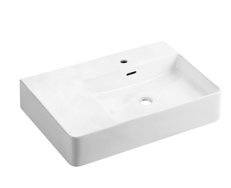 Quado Rectangular Shelf Basin 605×420 With Shelf - Hera Bathware X Johnson Suisse JBSQ860L.1.PW1 | Left Hand Shelf1th Taphole