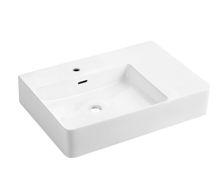 Quado Rectangular Shelf Basin 605×420 With Shelf - Hera Bathware X Johnson Suisse JBSQ860R.1.PW1 | Right Hand Shelf1th Taphole