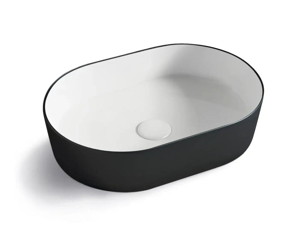 Quay Oval Above Counter Basin - Hera BathwareMatte White & Black