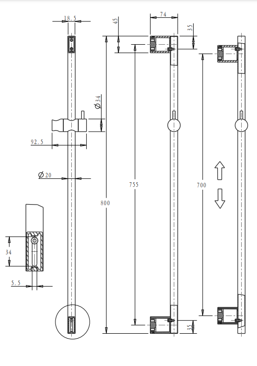 Mica Shower Rail - Hera Bathware