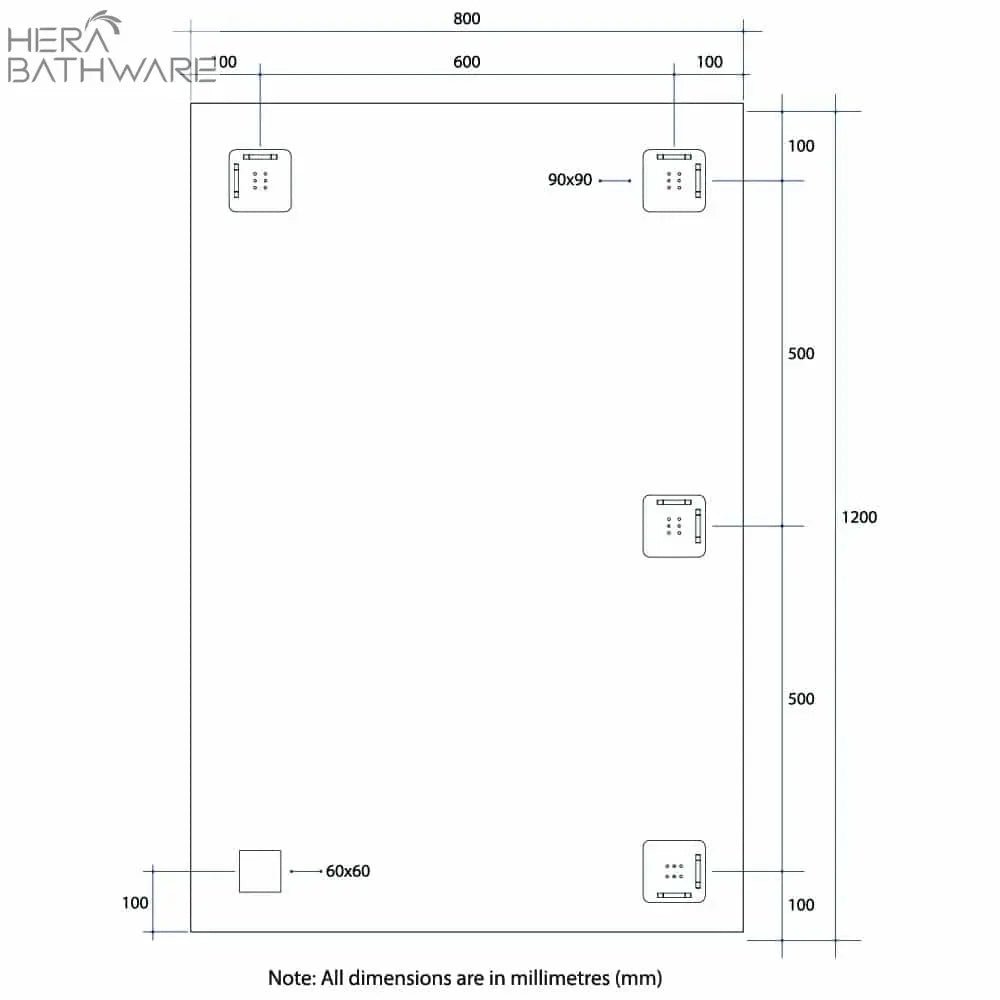 Rectangular Pencil Edge Mirror - Hera Bathware600(W)*750(H)mmGlue - to - wall