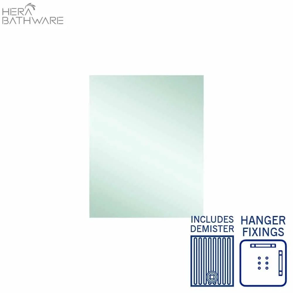 Rectangular Polished Edge Mirror with Demister - Hera Bathware600(W)*750(H)mmMetal Hangers