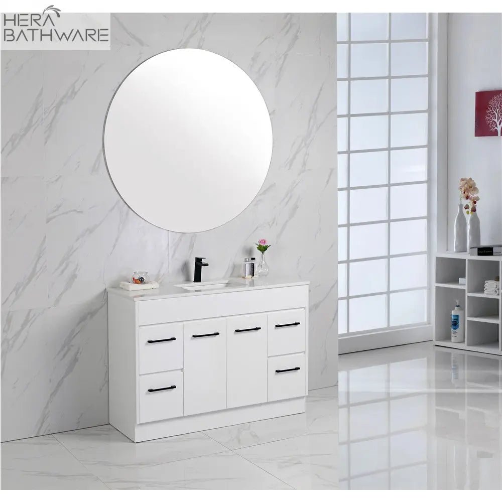 Rocky Gloss White Free Standing Vanity - 750mm Drawers on RIGHT - Hera Bathware