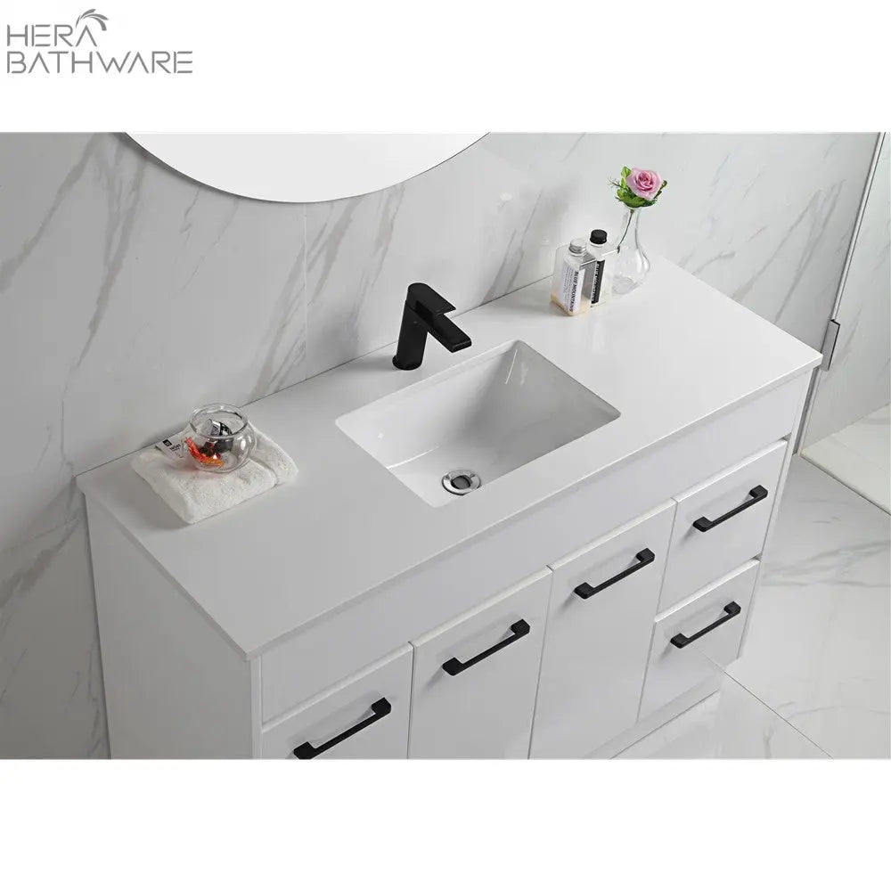 Rocky Gloss White Free Standing Vanity - 750mm Drawers on RIGHT - Hera Bathware
