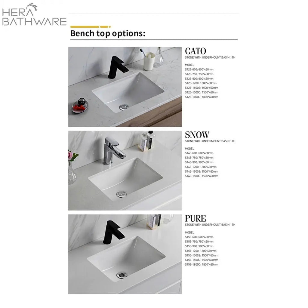 Rocky Gloss White Free Standing Vanity - 750mm Drawers on RIGHT - Hera Bathware