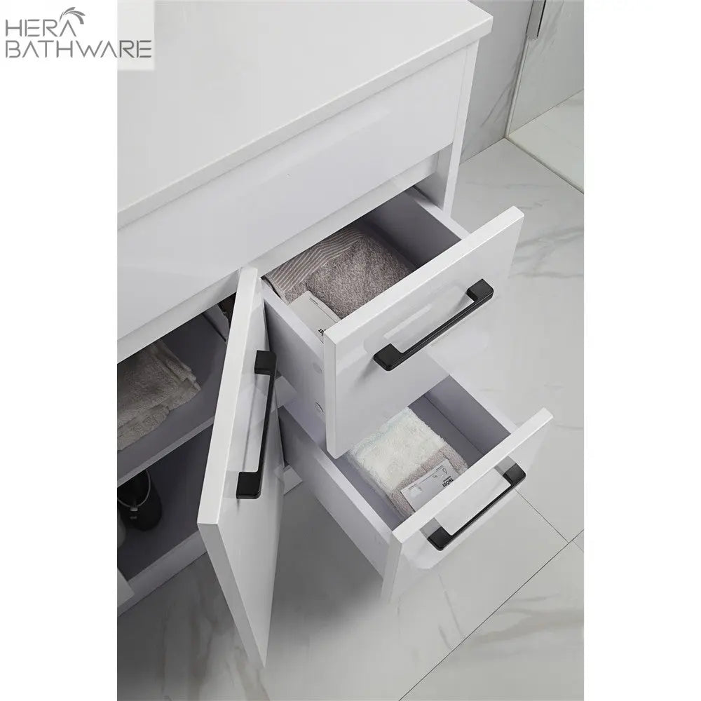 Rocky Gloss White Free Standing Vanity - 750mm Drawers on RIGHT - Hera Bathware
