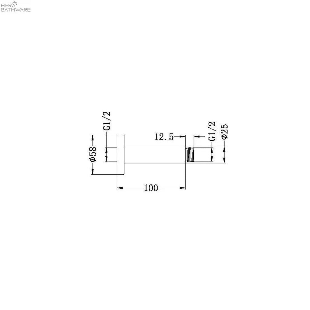 ROUND Ceiling arm 100mm length - Hera BathwareGun Metal