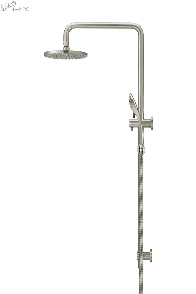 Round Combination Shower Rail, 200mm Rose, Three - Function Hand Shower - Hera BathwareBrushed Nickel