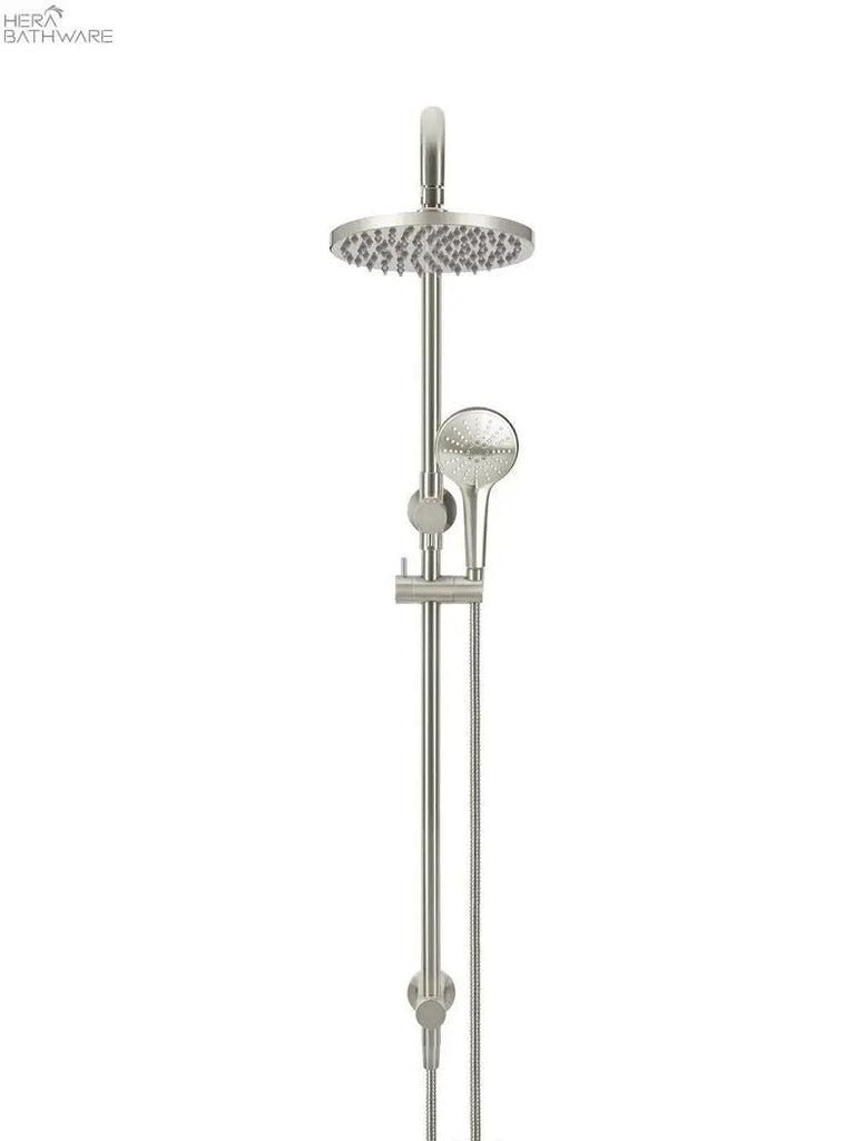 Round Combination Shower Rail, 200mm Rose, Three - Function Hand Shower - Hera BathwareBrushed Nickel
