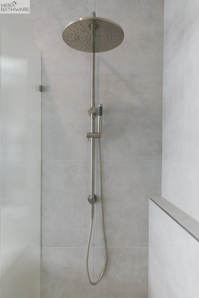 Round Combination Shower Rail, 300mm Rose, Single Function Hand Shower - Hera BathwareBrushed Nickel
