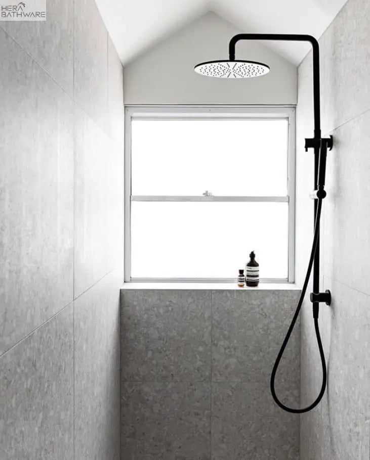 Round Combination Shower Rail, 300mm Rose, Single Function Hand Shower - Hera BathwareMatte Black