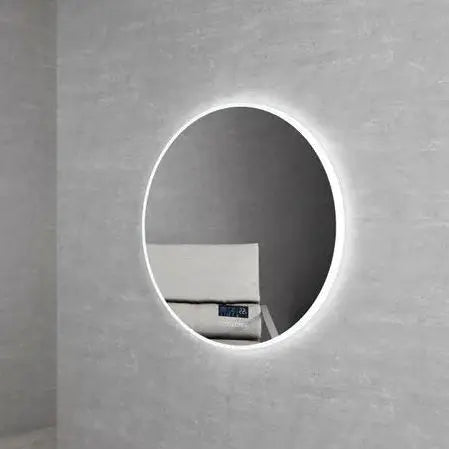 Round LED Mirror with Speaker in SOLID SURFACE STONE 800mm - Hera Bathware