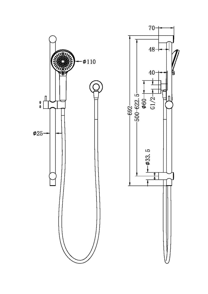 Round Metal Project Shower Rail NR318 - Hera BathwareGun Metal