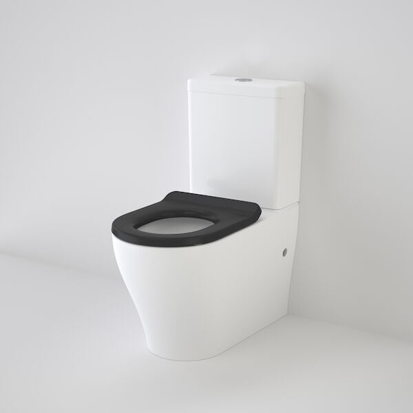 School Smart Toilet Suite With Liano Single Flap Seat | CAROMA - Hera BathwareBottom Inlet - Single Flap Black Seat