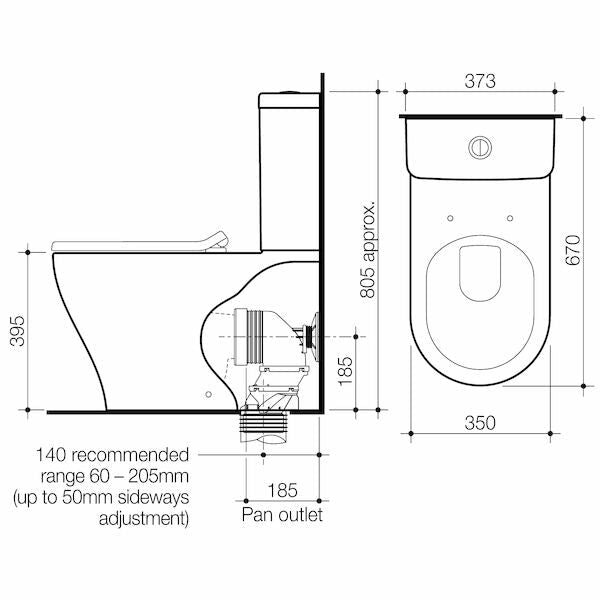 School Smart Toilet Suite With Liano Single Flap Seat | CAROMA - Hera BathwareBottom Inlet - Single Flap White Seat