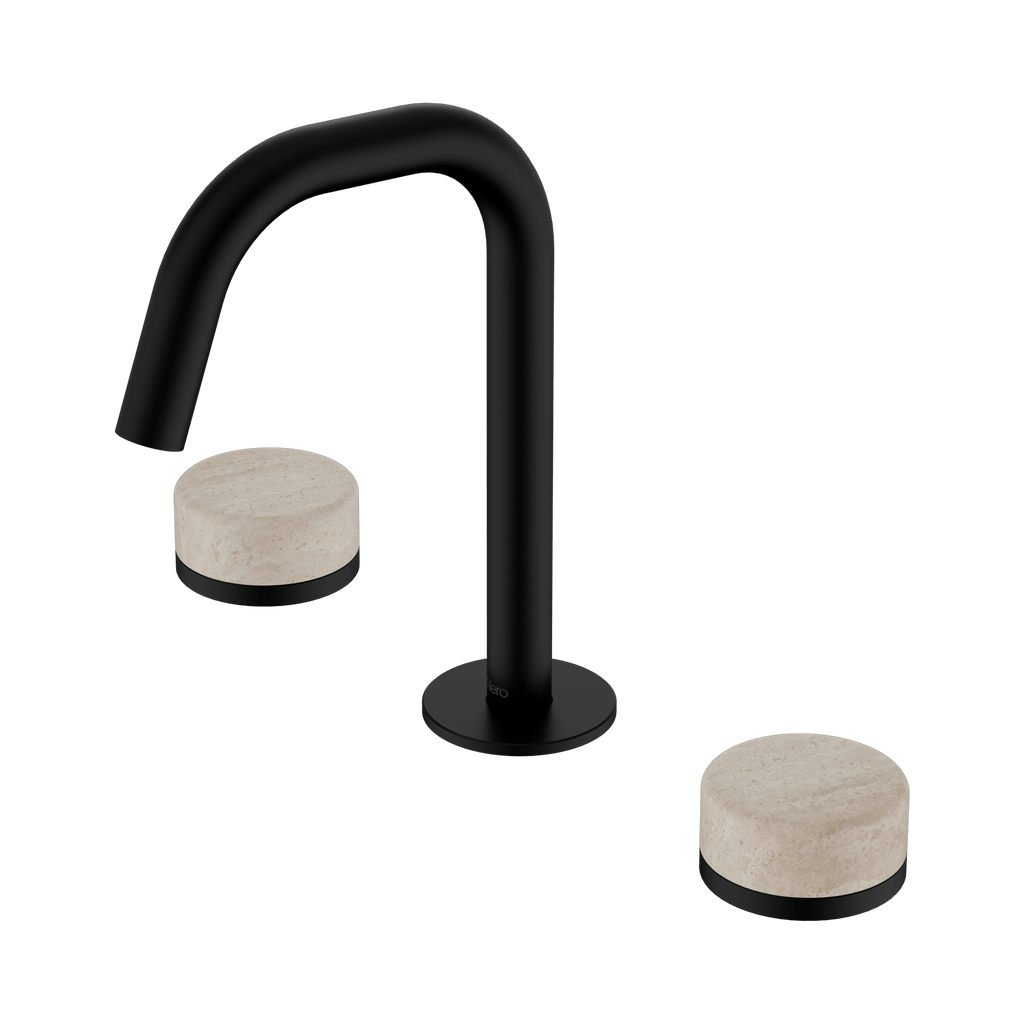 Serenity Basin Set Edge Spout - Hera BathwareRome TravertineMatte Black