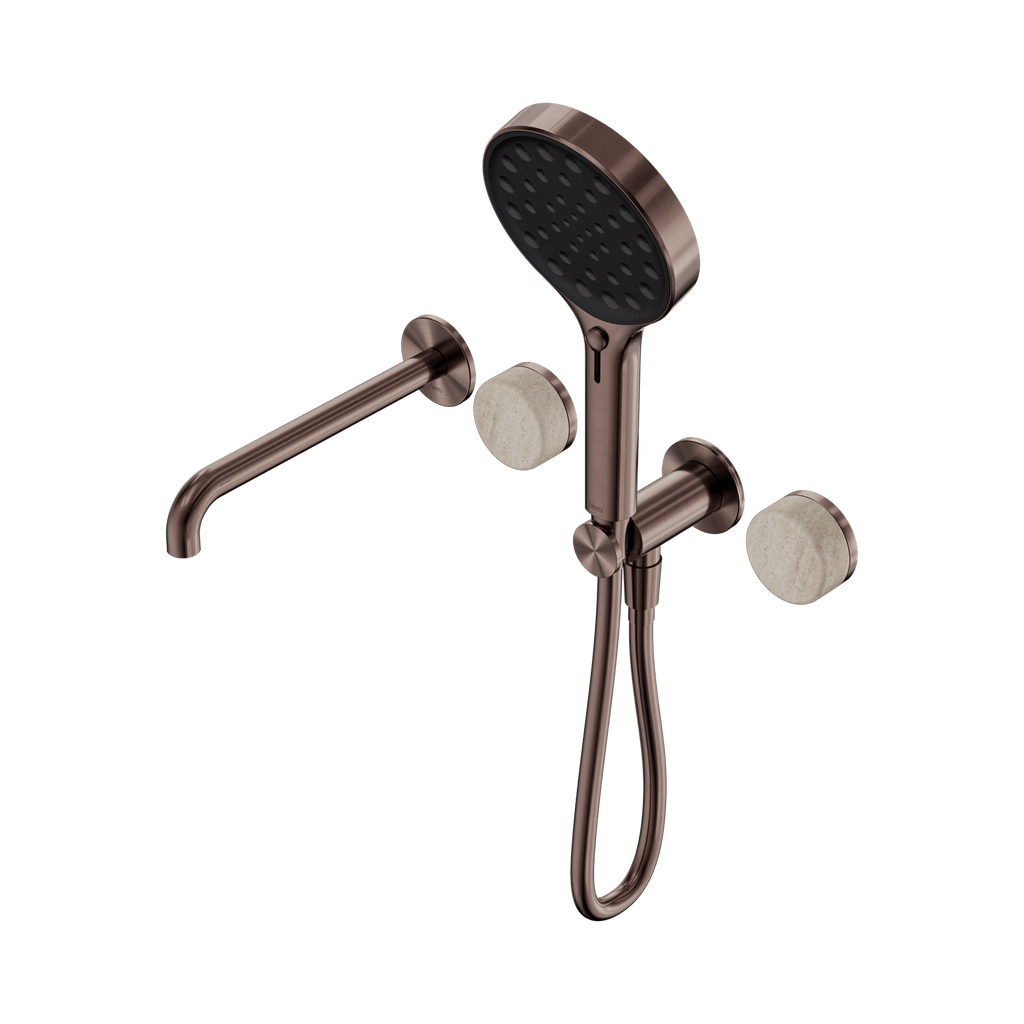 Serenity Progressive Shower System With Spout And Serenity Hand Shower - Hera BathwareRome TravertineBrushed Bronze