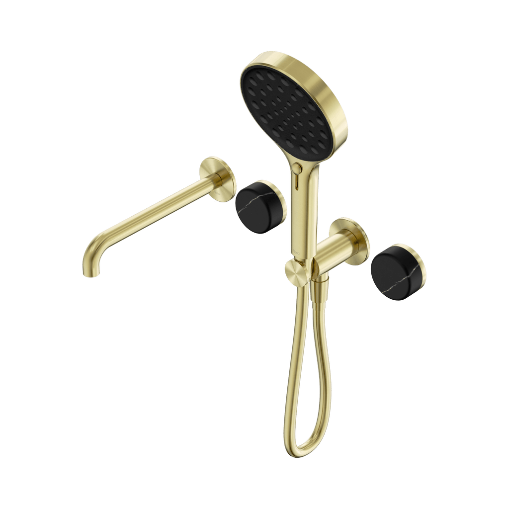 Serenity Progressive Shower System With Spout And Serenity Hand Shower - Hera BathwareMarquina BlackBrushed Gold