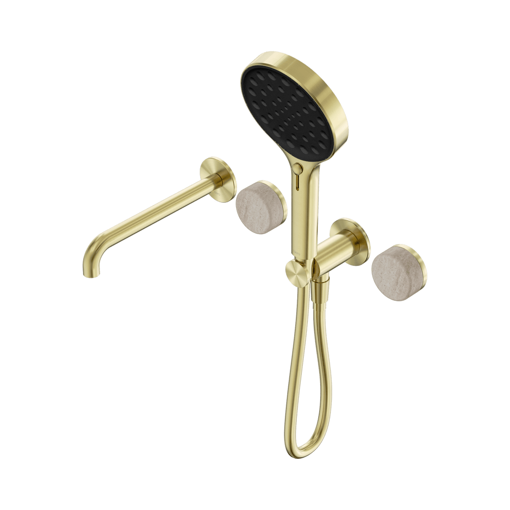 Serenity Progressive Shower System With Spout And Serenity Hand Shower - Hera BathwareRome TravertineBrushed Gold