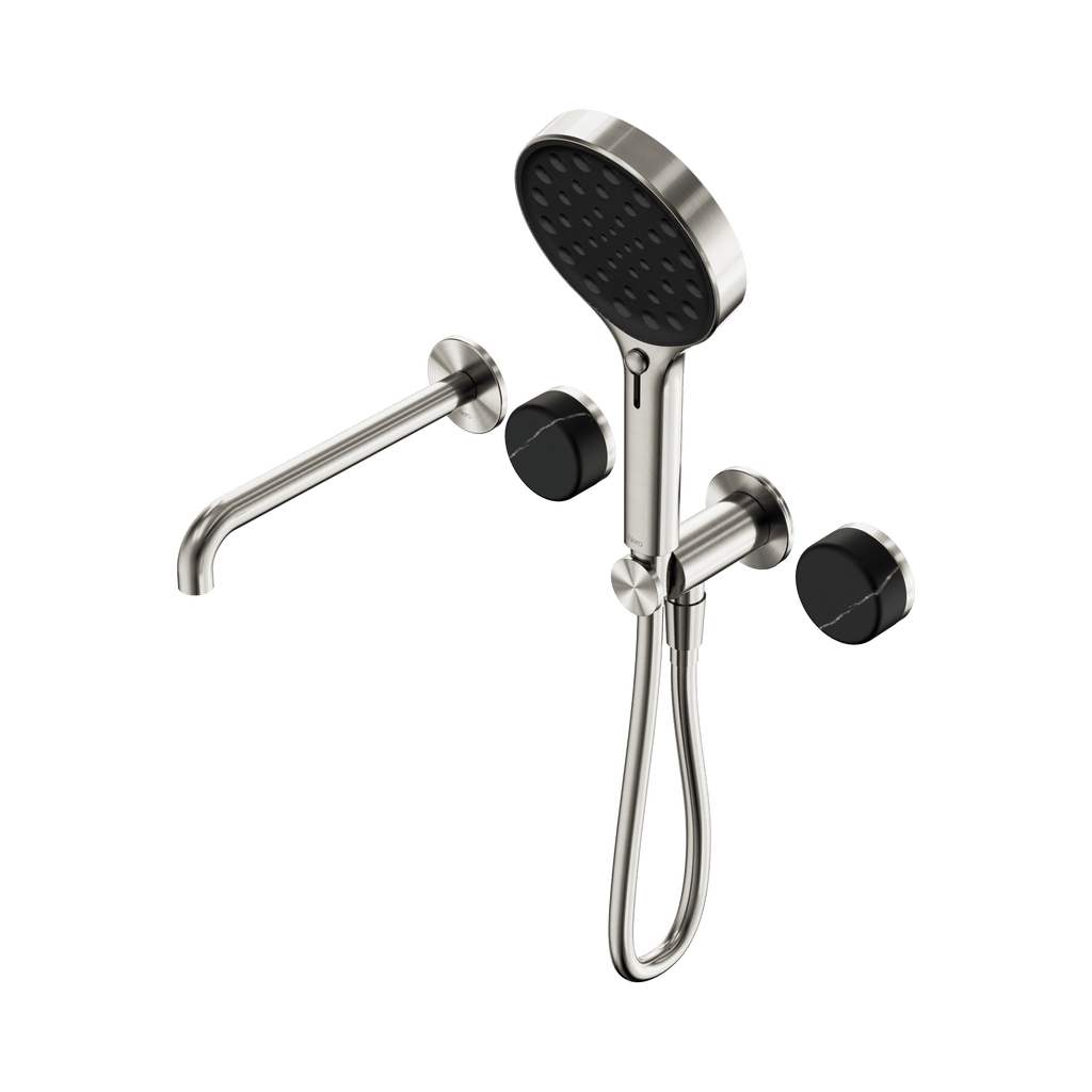 Serenity Progressive Shower System With Spout And Serenity Hand Shower - Hera BathwareMarquina BlackBrushed Nickel
