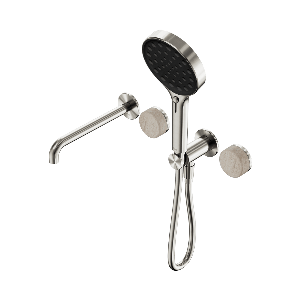 Serenity Progressive Shower System With Spout And Serenity Hand Shower - Hera BathwareRome TravertineBrushed Nickel