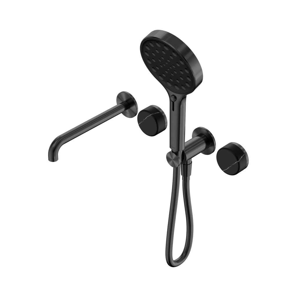 Serenity Progressive Shower System With Spout And Serenity Hand Shower - Hera BathwareMarquina BlackGun Metal