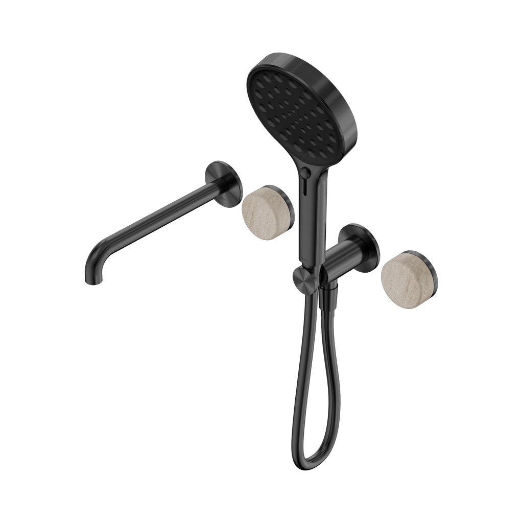 Serenity Progressive Shower System With Spout And Serenity Hand Shower - Hera BathwareRome TravertineGun Metal