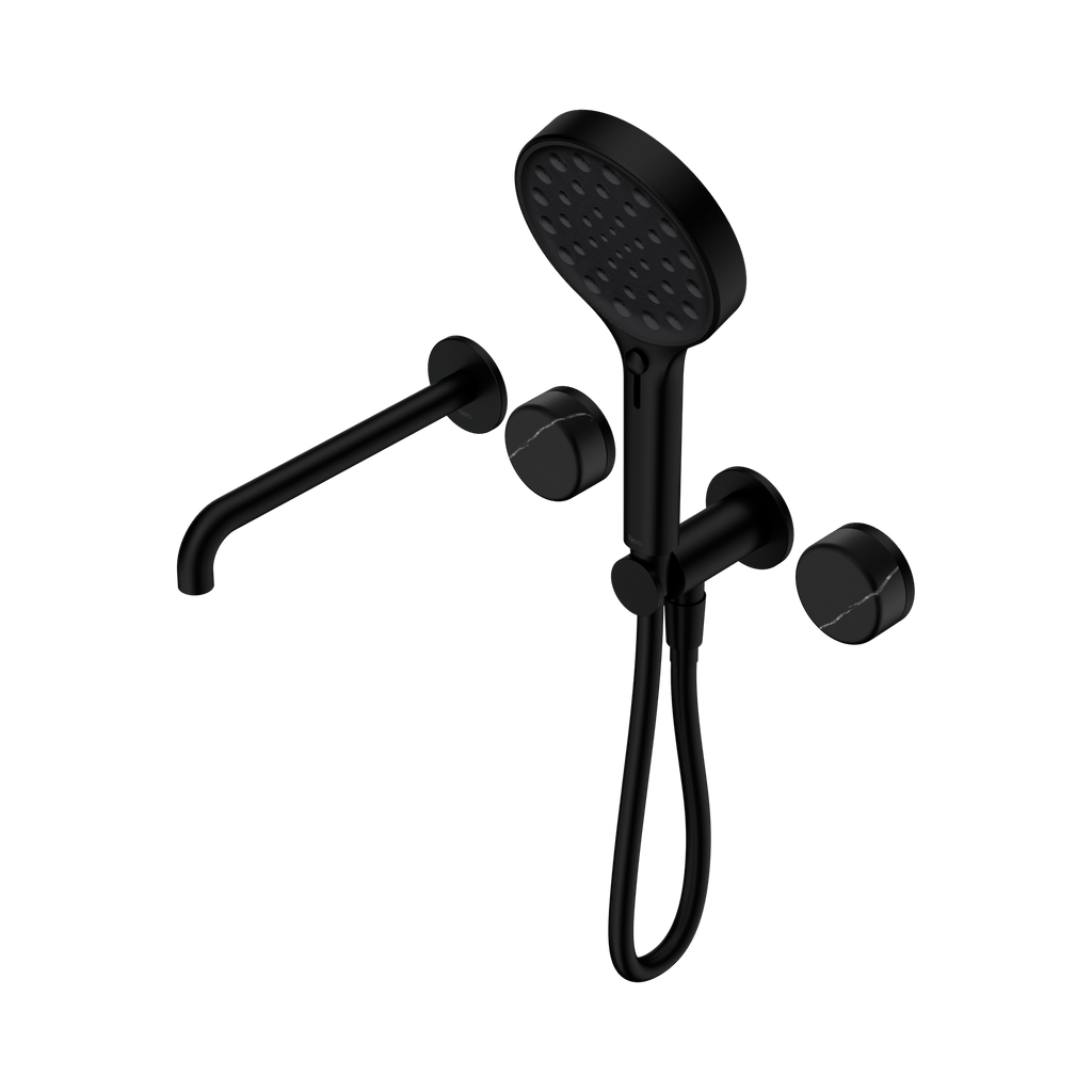 Serenity Progressive Shower System With Spout And Serenity Hand Shower - Hera BathwareMarquina BlackMatte Black