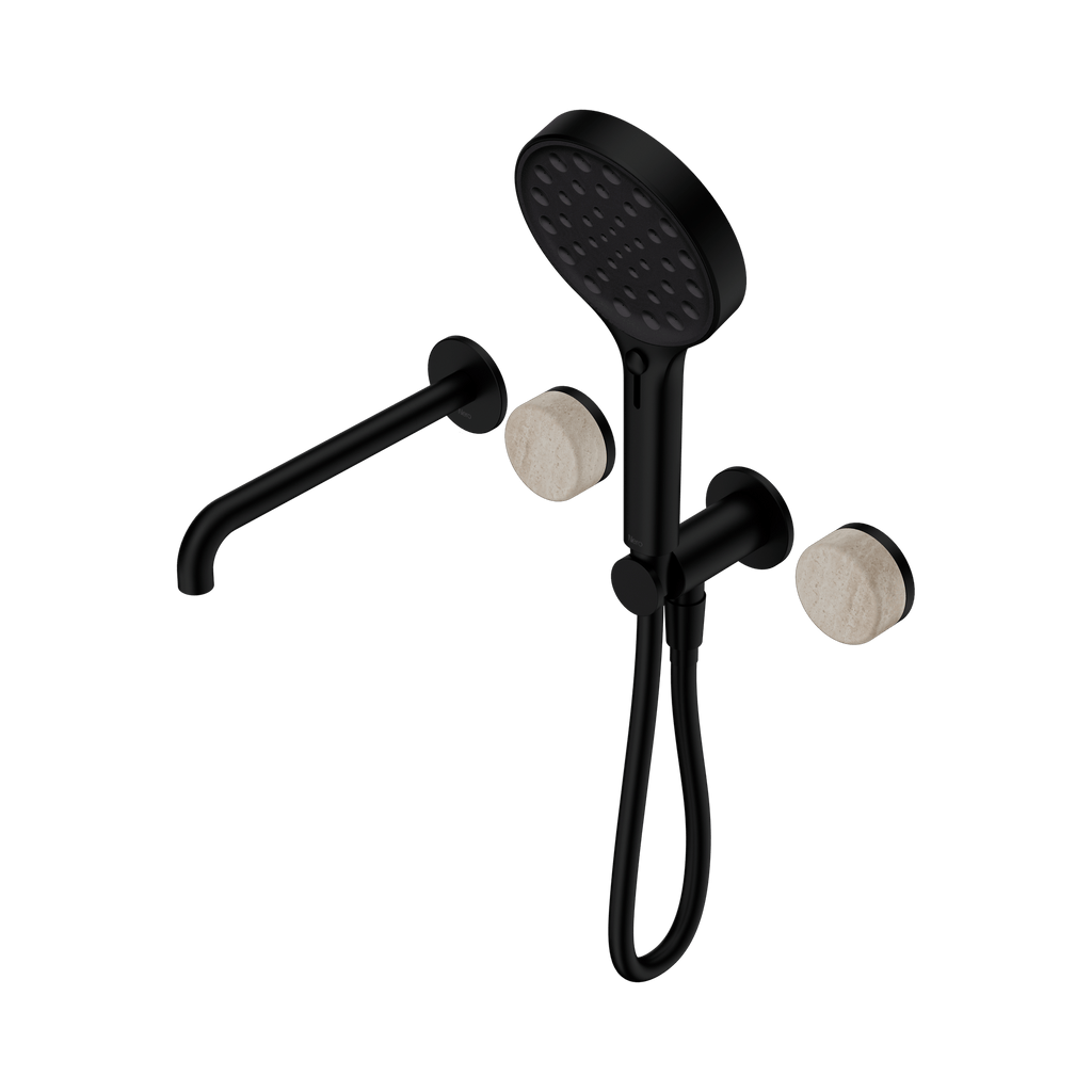 Serenity Progressive Shower System With Spout And Serenity Hand Shower - Hera BathwareRome TravertineMatte Black