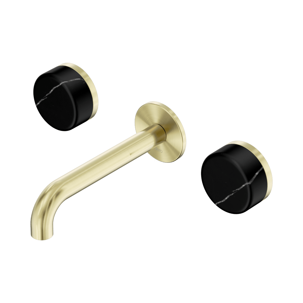 Serenity Wall Basin Set 160mm Spout - Hera BathwareMarquina BlackBrushed Gold