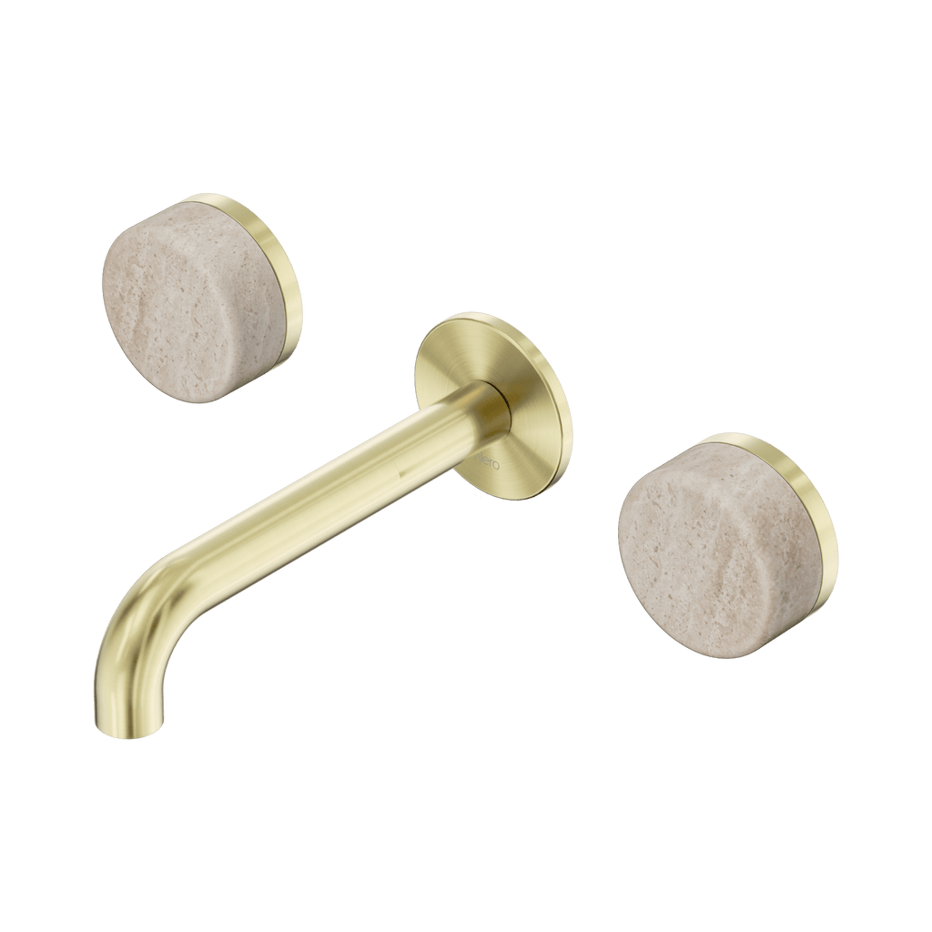 Serenity Wall Basin Set 160mm Spout - Hera BathwareRome TravertineBrushed Gold