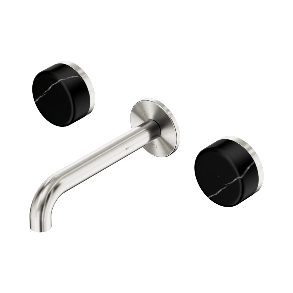 Serenity Wall Basin Set 160mm Spout - Hera BathwareMarquina BlackBrushed Nickel