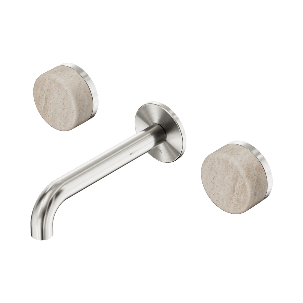 Serenity Wall Basin Set 160mm Spout - Hera BathwareRome TravertineBrushed Nickel