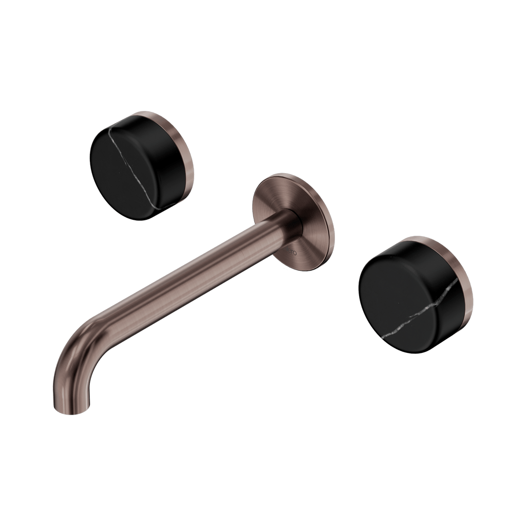 Serenity Wall Basin Set 185mm Spout - Hera BathwareMarquina BlackBrushed Bronze