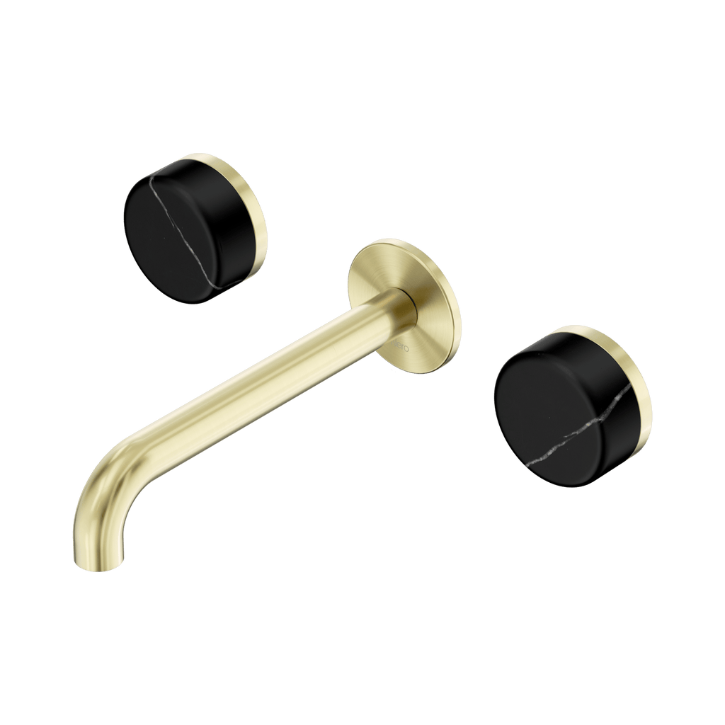 Serenity Wall Basin Set 185mm Spout - Hera BathwareMarquina BlackBrushed Gold