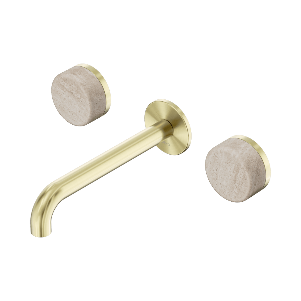 Serenity Wall Basin Set 185mm Spout - Hera BathwareRome TravertineBrushed Gold