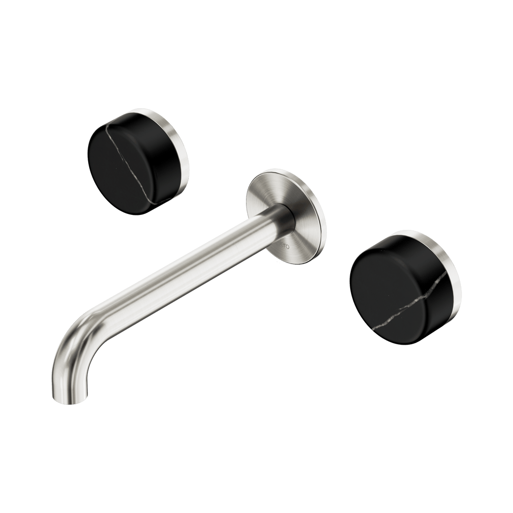 Serenity Wall Basin Set 185mm Spout - Hera BathwareMarquina BlackBrushed Nickel