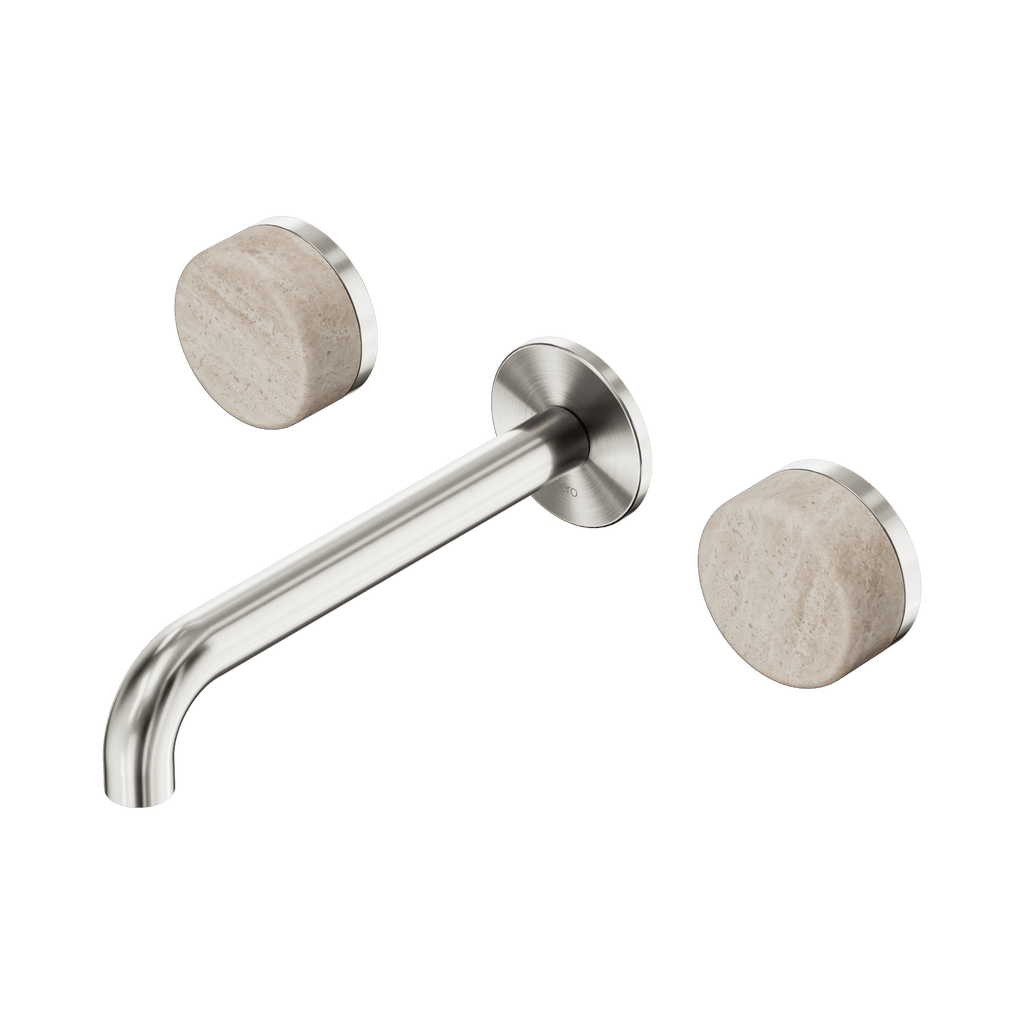 Serenity Wall Basin Set 185mm Spout - Hera BathwareRome TravertineBrushed Nickel