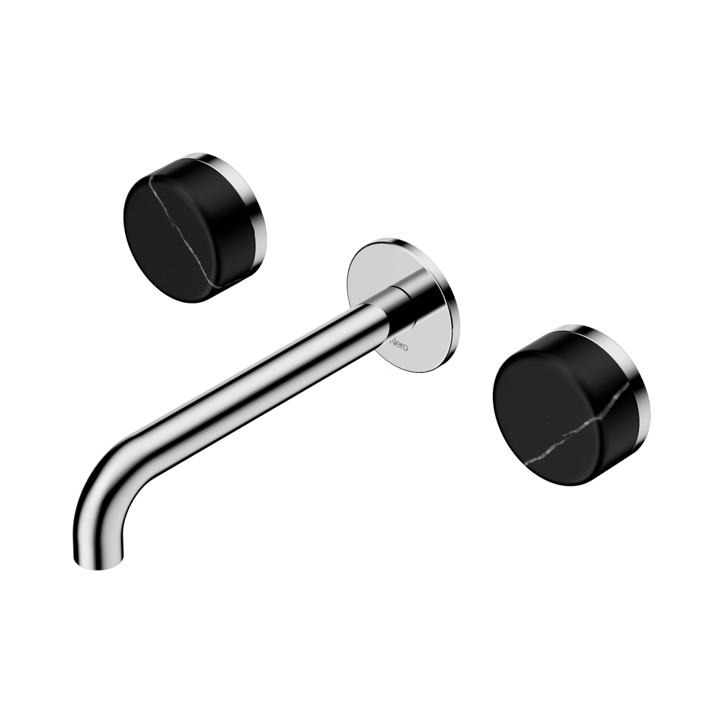 Serenity Wall Basin Set 185mm Spout - Hera BathwareMarquina BlackChrome