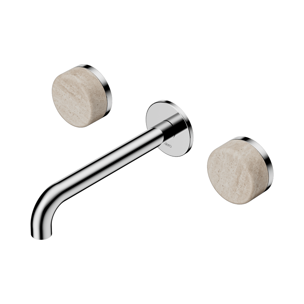 Serenity Wall Basin Set 185mm Spout - Hera BathwareRome TravertineChrome