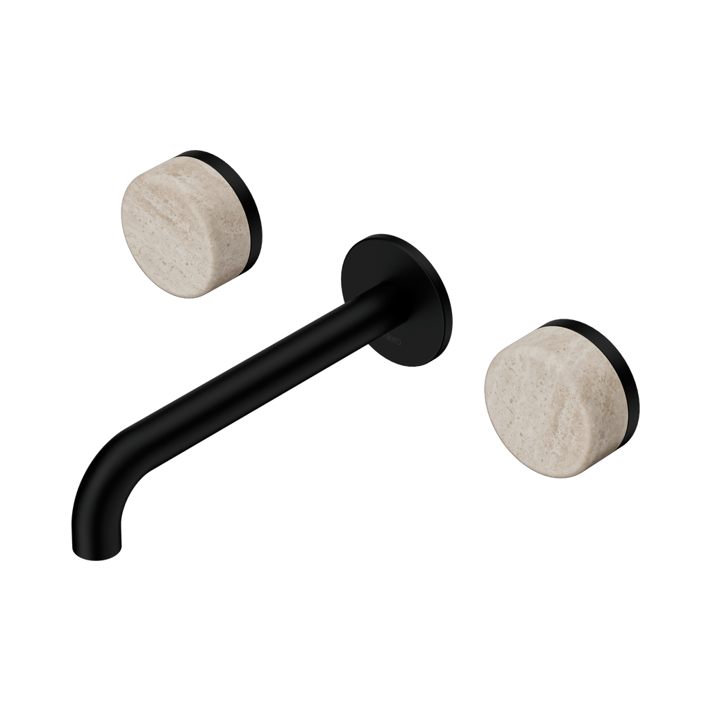 Serenity Wall Basin Set 185mm Spout - Hera BathwareRome TravertineMatte Black