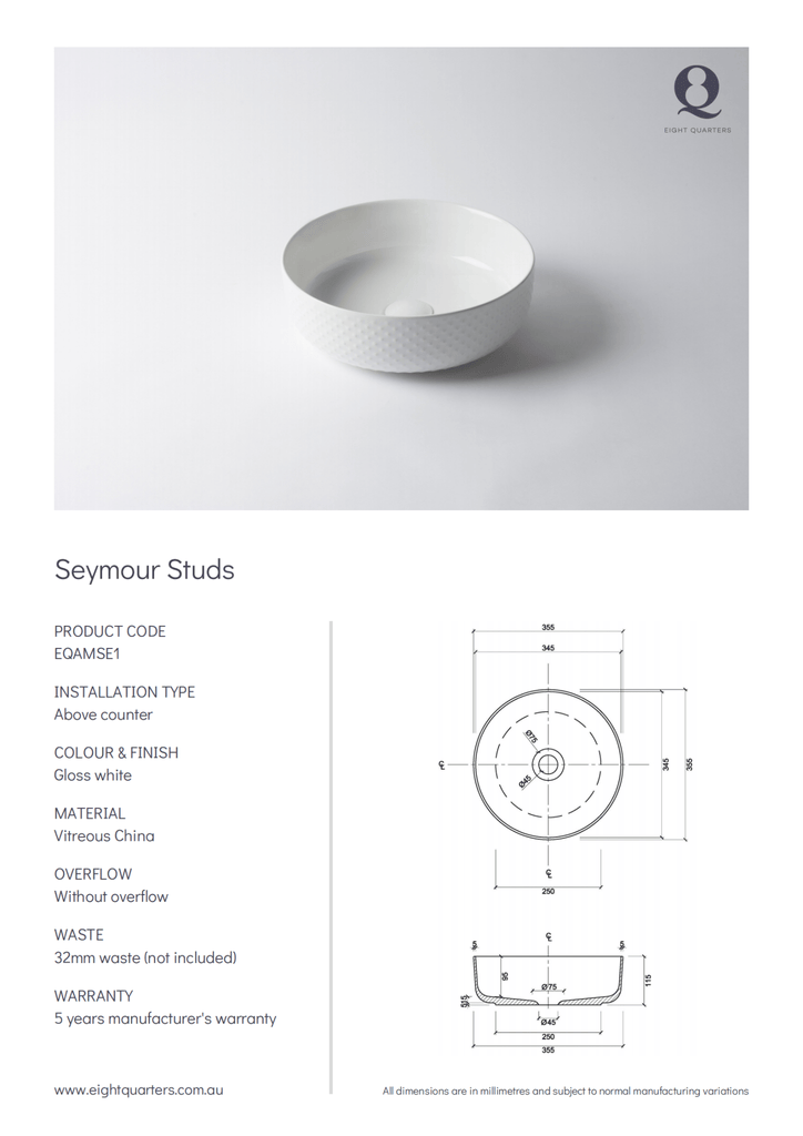 Seymour Studs Above Counter Basin | Eight Quarter - Hera Bathware