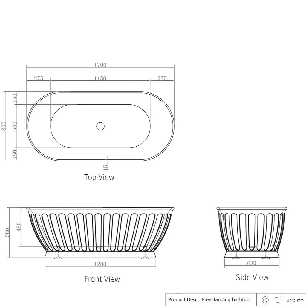SHELL Gloss White Free Standing Bathtub - Hera Bathware1700mmGloss White