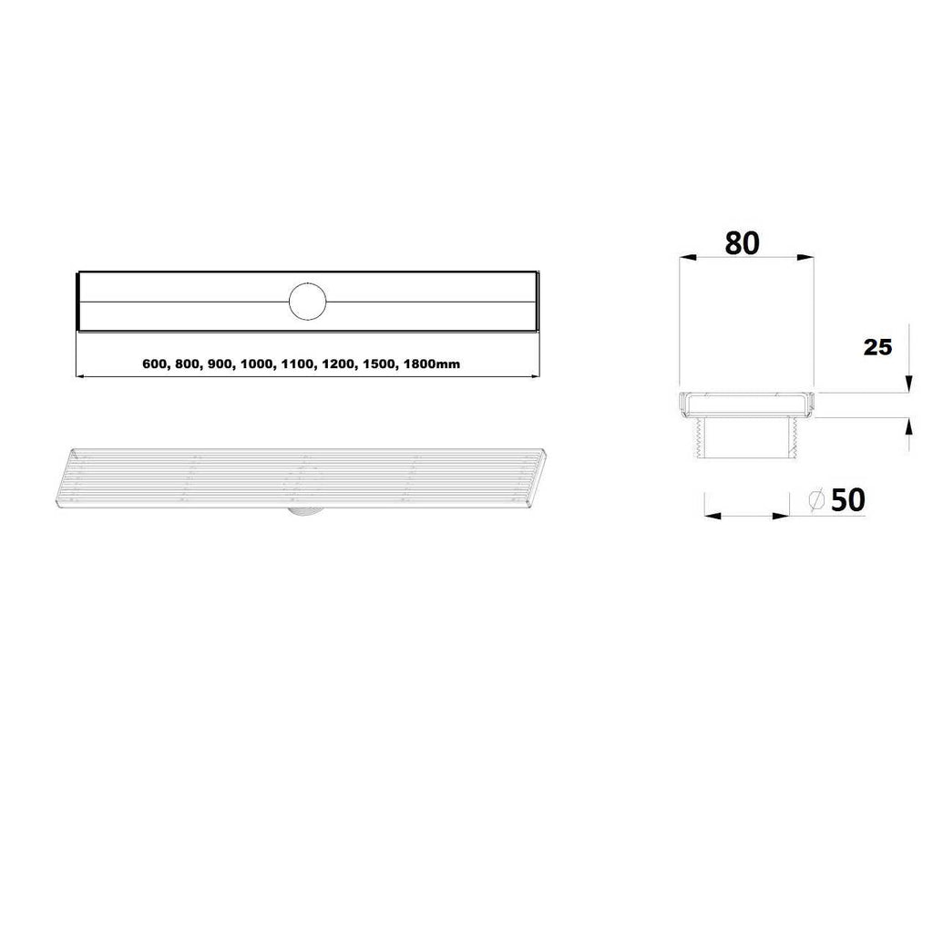 Side Rect Style Grate - Hera Bathware600MMLip