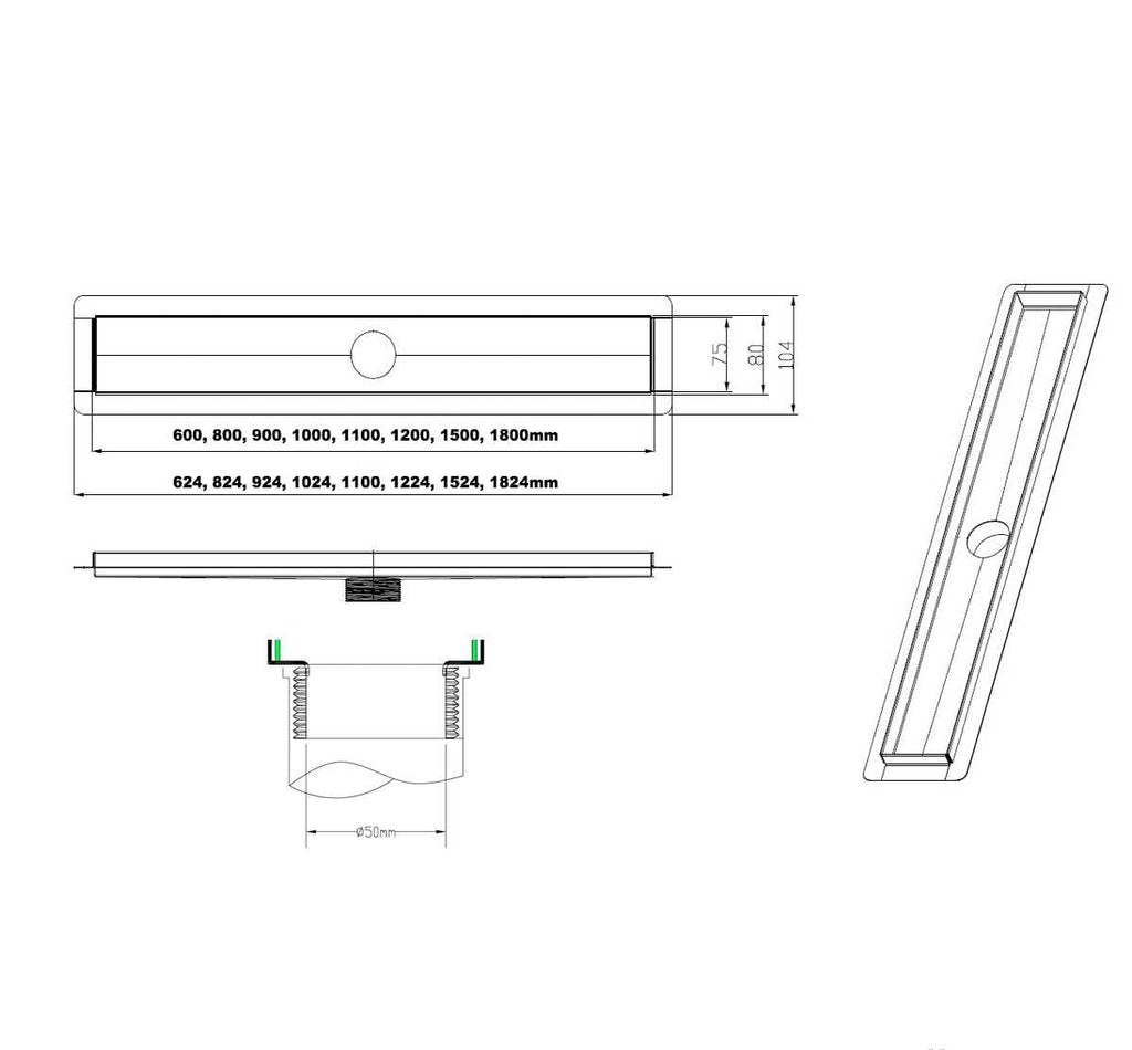 Side Rect Style Grate - Hera Bathware600MMLip