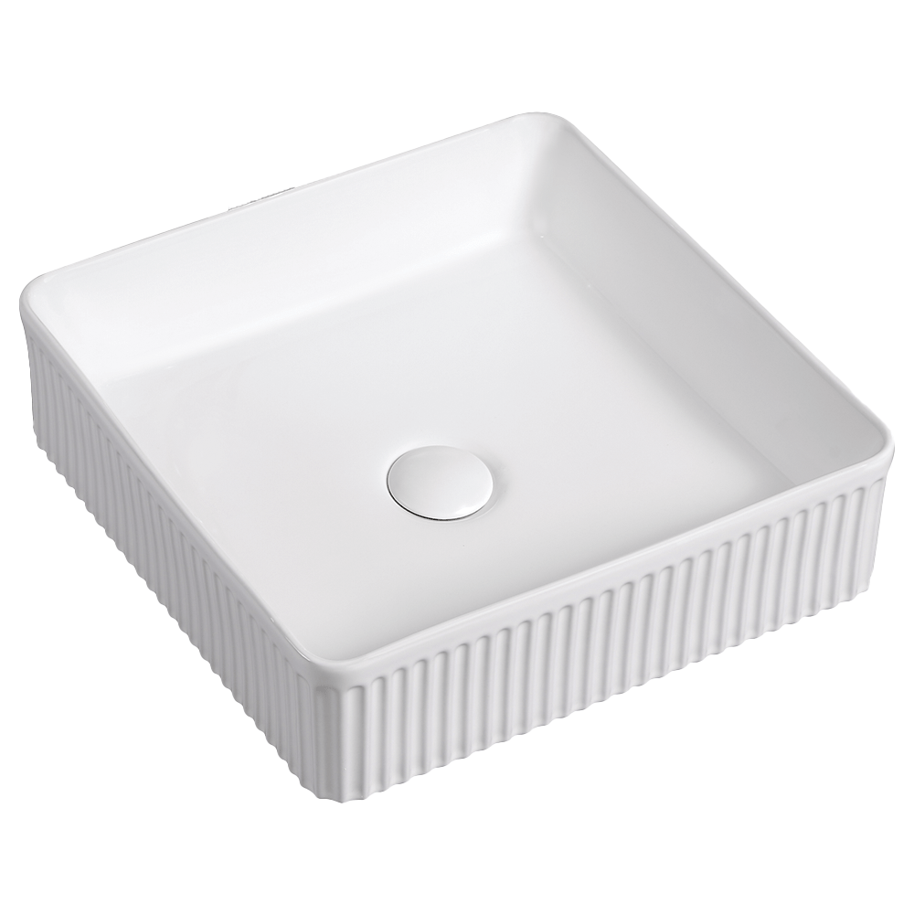 Square Above Counter Grooved Basin - Hera BathwareMatte White